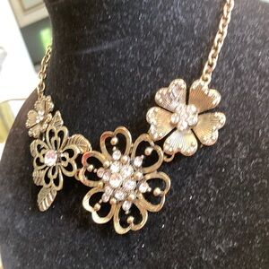 Gold Floral Crystal Statement Necklace - Women Jewelry